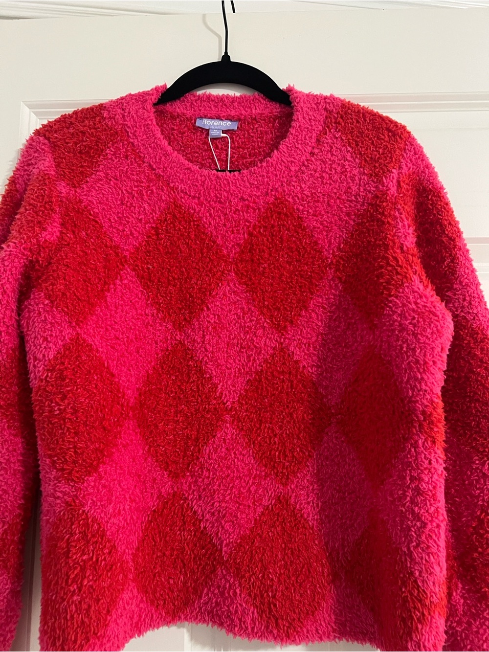 Fuzzy Crewneck Sweater in Pink & Red - Picture 2 of 5